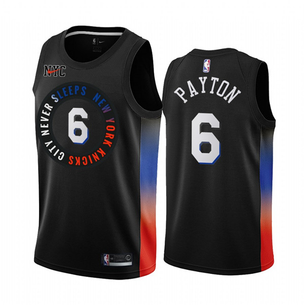 Men's New York Knicks #6 Elfrid Payton Black NBA City Edition New Uniform 2020-21 Stitched Jersey Men's New York Knicks #6 Elfrid Payton Black NBA City Edition New Uniform 2020-21 Stitched Jersey
